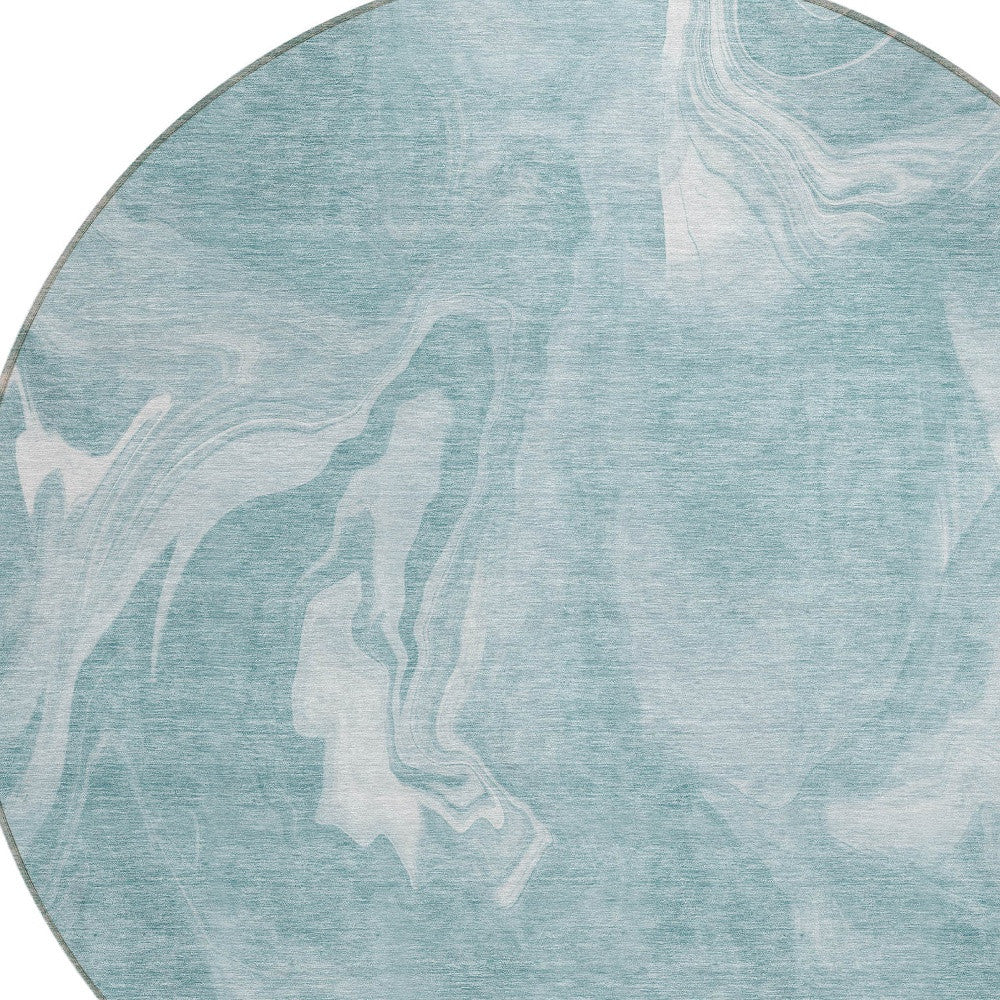 8' Teal Blue And Aqua Round Abstract Washable Indoor Outdoor Area Rug-3