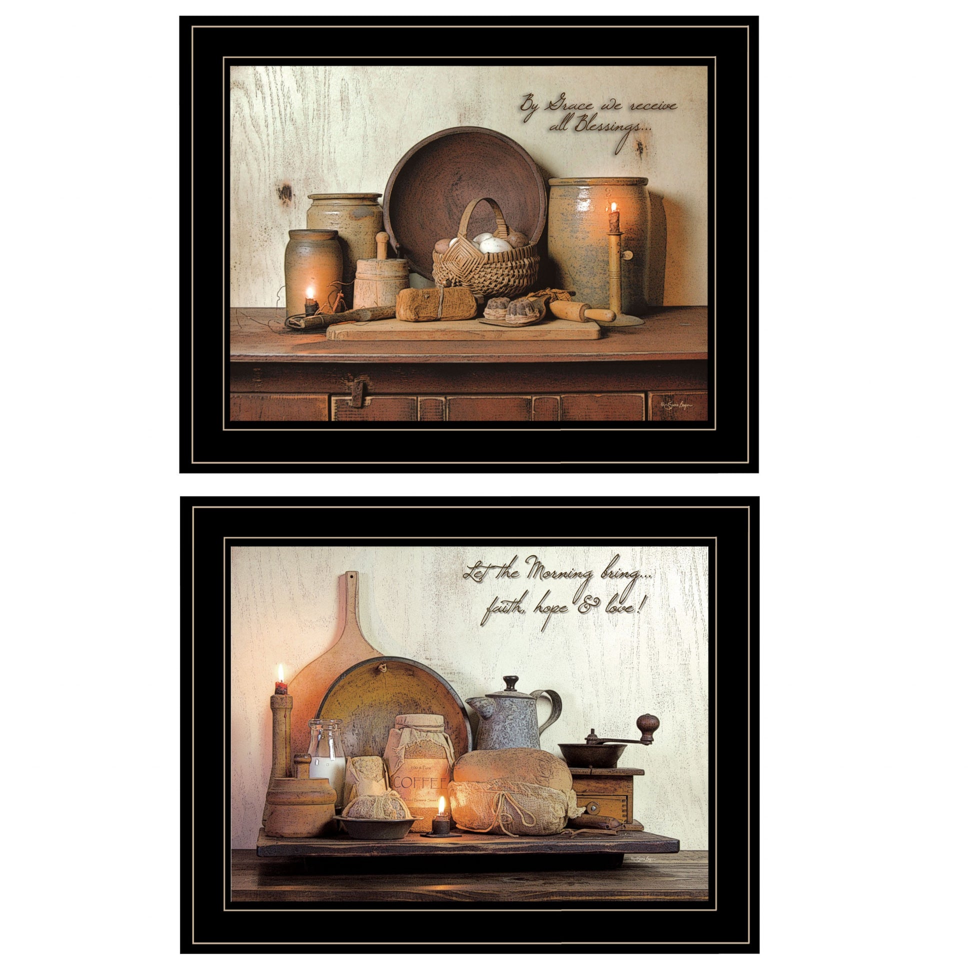 Set Of Two By Grace 3 Black Framed Print Kitchen Wall Art-1