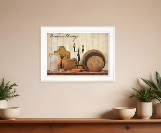 Farmhouse Blessings 2 White Framed Print Kitchen Wall Art-0