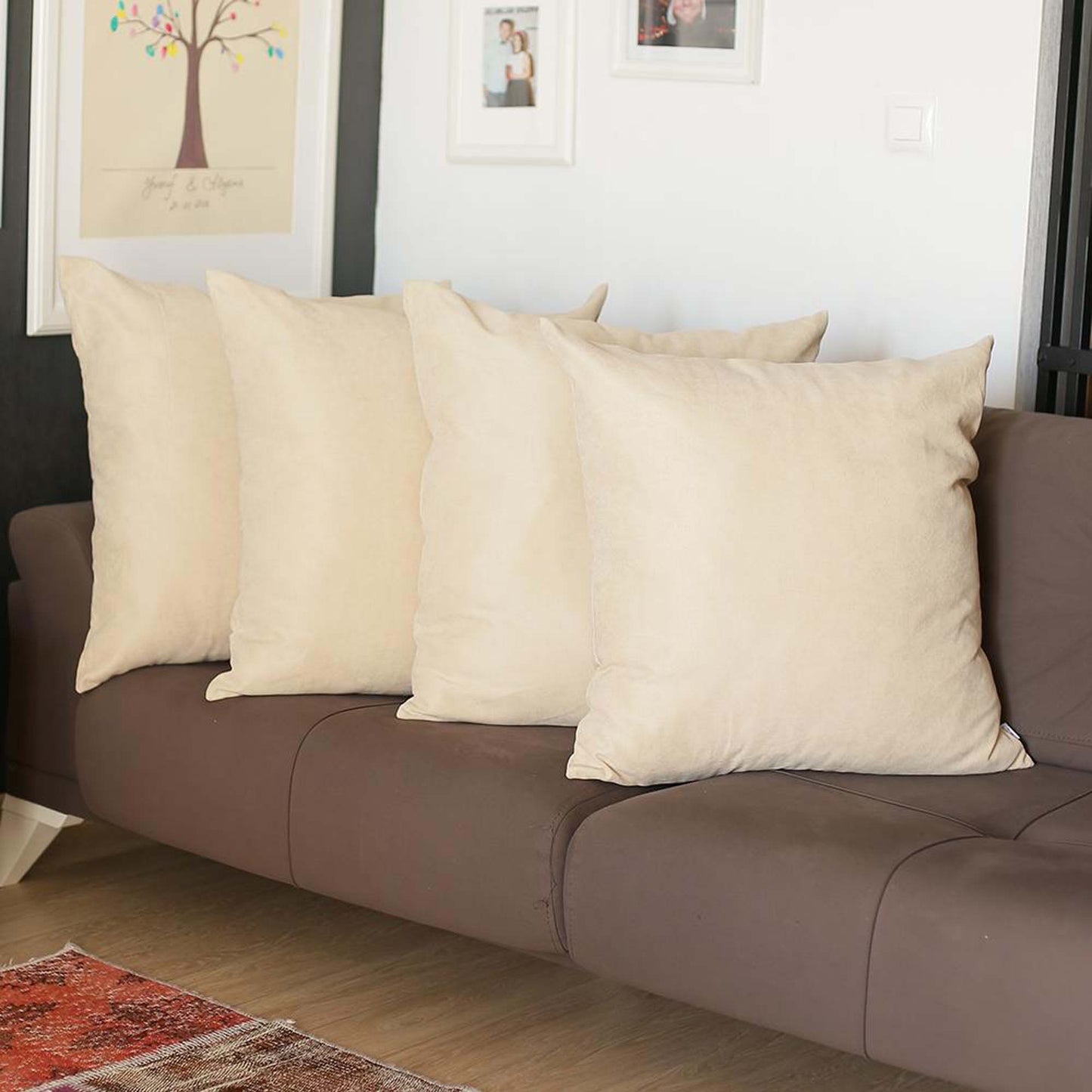 Set Of Four 22" X 22" Beige Polyester Zippered Pillow Cover-5
