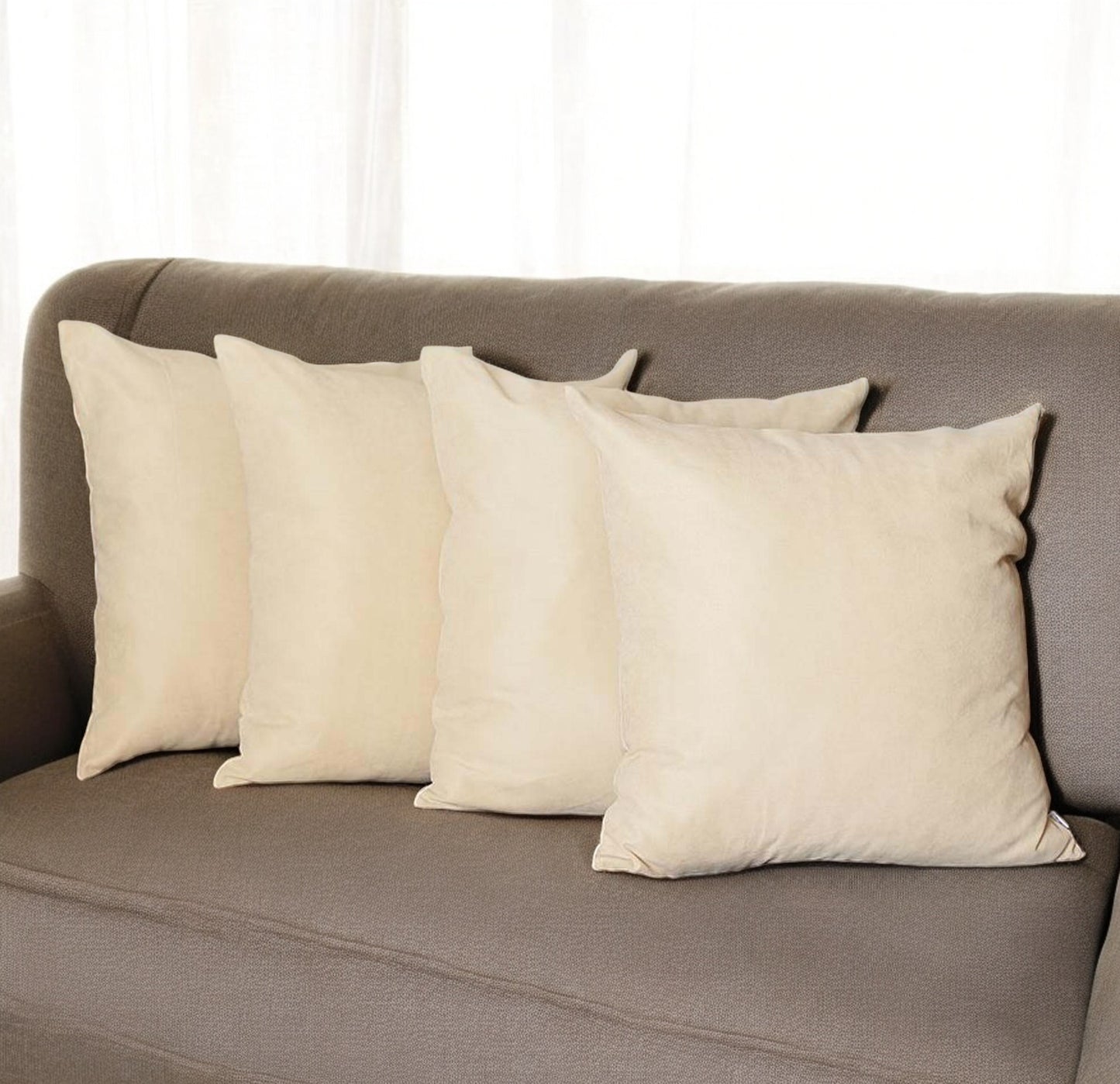 Set Of Four 22" X 22" Beige Polyester Zippered Pillow Cover-0