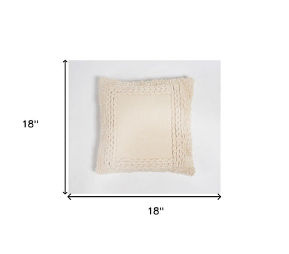18" Beige Cotton Blend Throw Pillow Cover With Fringe-4