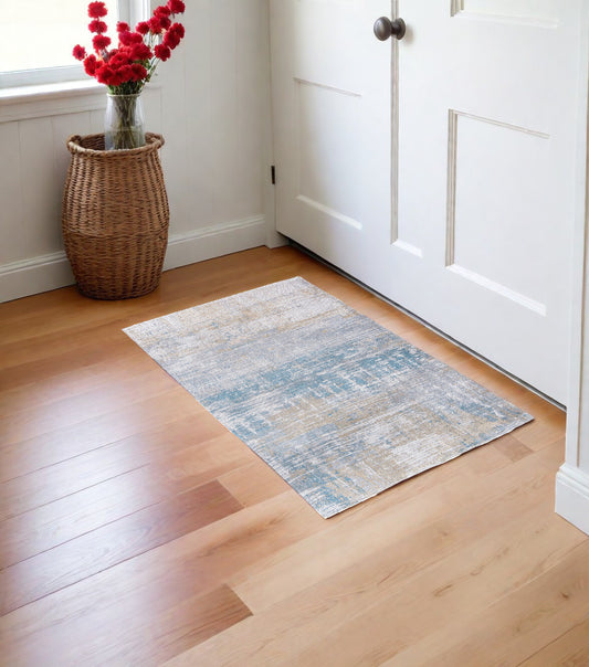 3' X 5' Blue and Yellow Abstract Non Skid Area Rug-0