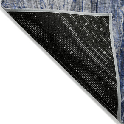 3' X 5' Denim Blue And Navy Blue Abstract Washable Indoor Outdoor Area Rug-3