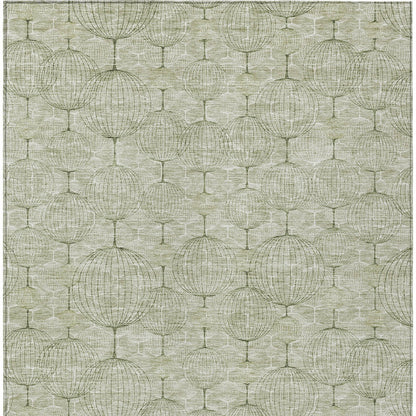 8' X 10' Artichoke Green And Ivory Geometric Washable Indoor Outdoor Area Rug-5