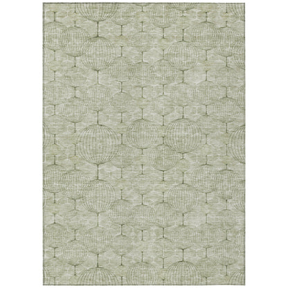 8' X 10' Artichoke Green And Ivory Geometric Washable Indoor Outdoor Area Rug-1