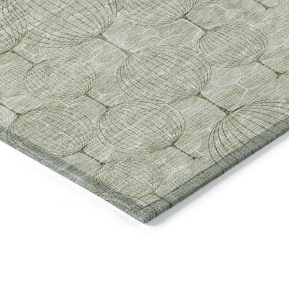 8' X 10' Artichoke Green And Ivory Geometric Washable Indoor Outdoor Area Rug-3