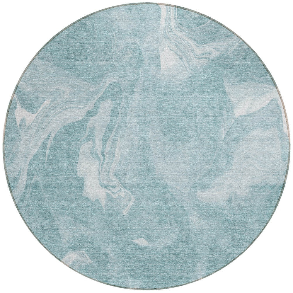 8' Teal Blue And Aqua Round Abstract Washable Indoor Outdoor Area Rug-4