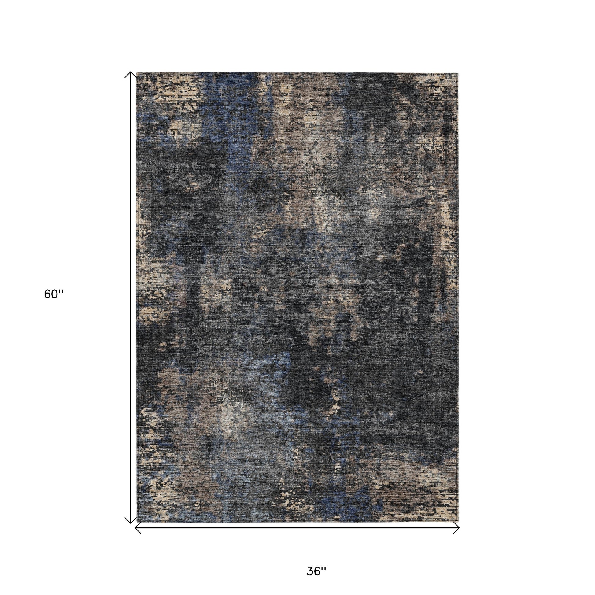 3' X 5' Charcoal Gray And Silver Abstract Washable Indoor Outdoor Area Rug-2