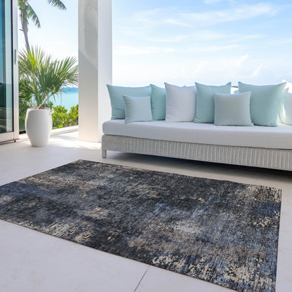 3' X 5' Charcoal Gray And Silver Abstract Washable Indoor Outdoor Area Rug-7