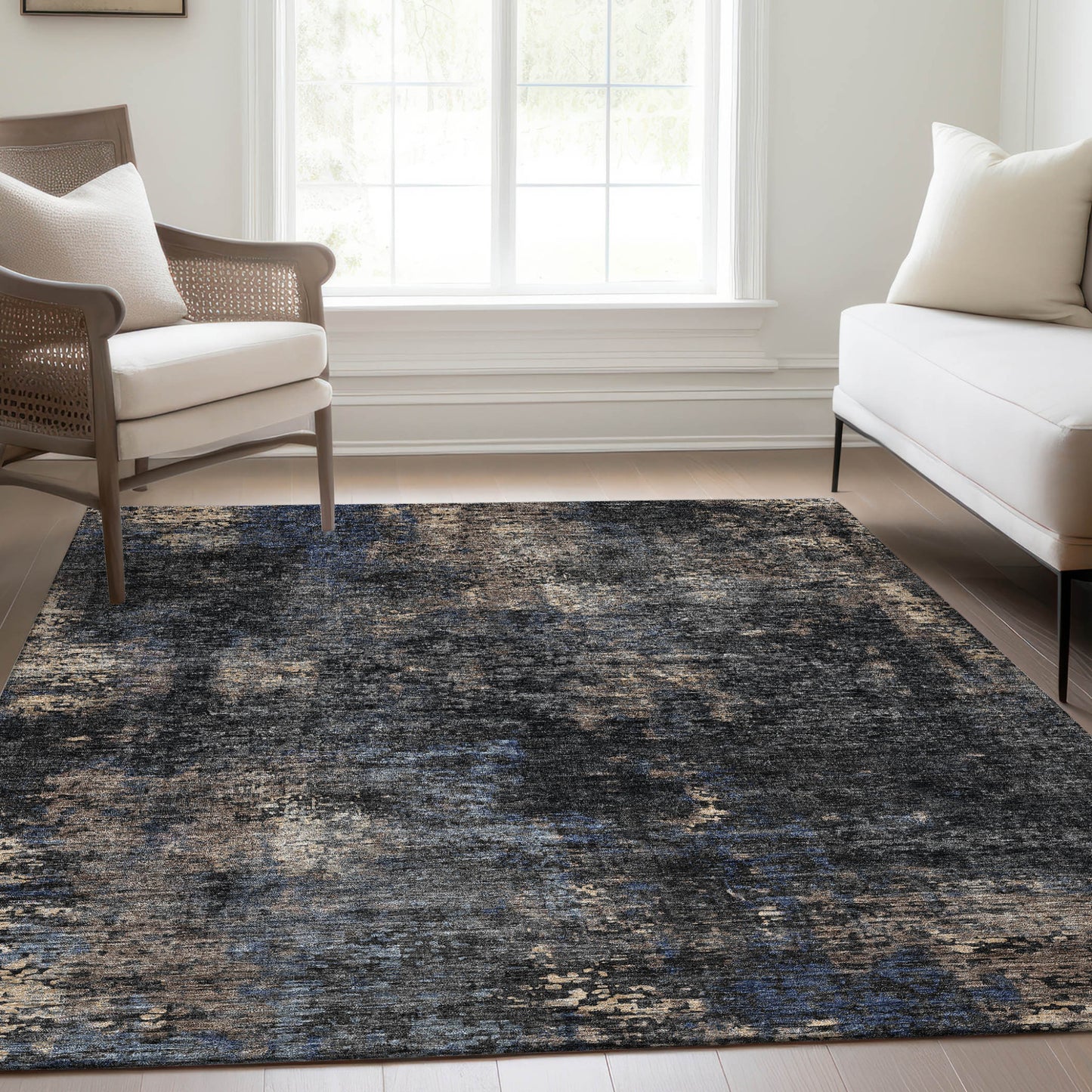 3' X 5' Charcoal Gray And Silver Abstract Washable Indoor Outdoor Area Rug-8