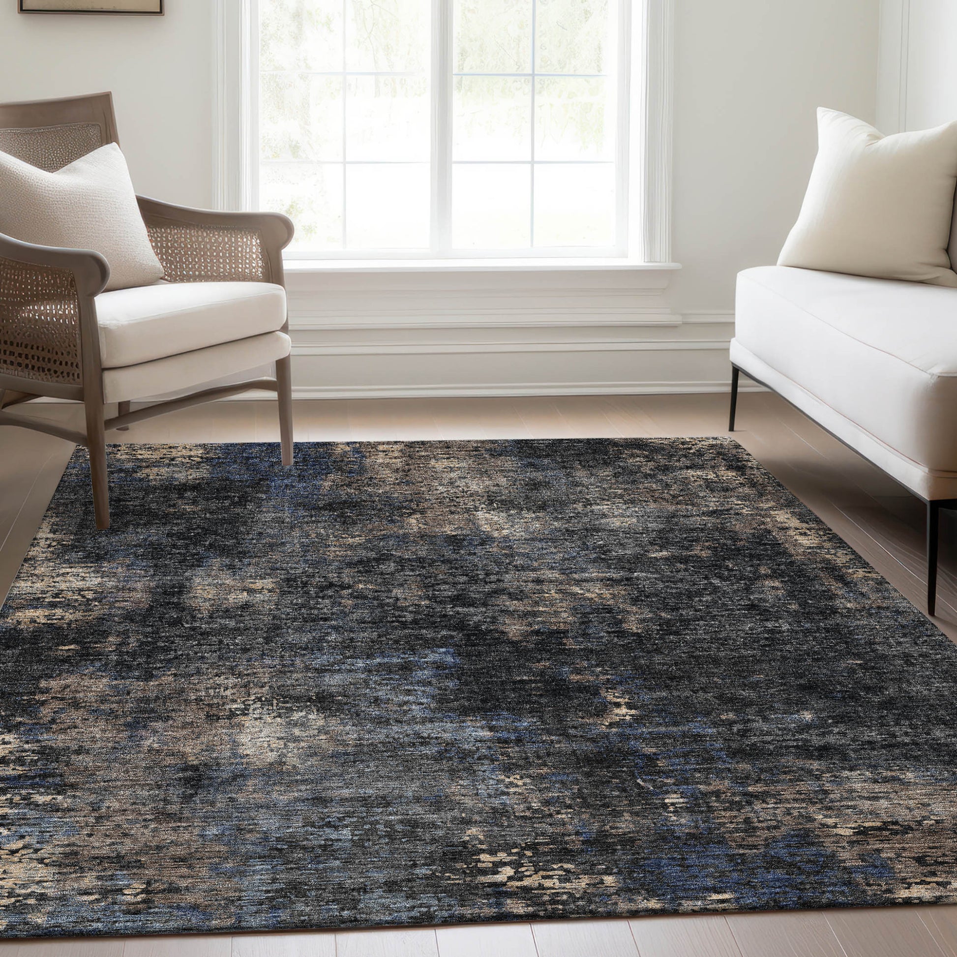 3' X 5' Charcoal Gray And Silver Abstract Washable Indoor Outdoor Area Rug-8